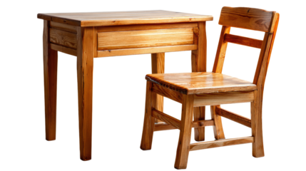 Wooden Table and Chair: A close-up shot of a classic wooden table and chair, displaying craftsmanship and the natural beauty of the wood. The scene exudes simplicity and timeless design.