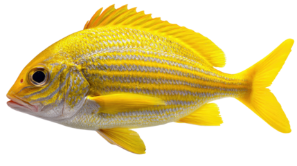 Golden Beauty: A vibrant golden fish glides gracefully, its scales shimmering in the light, showcasing the marine marvel.