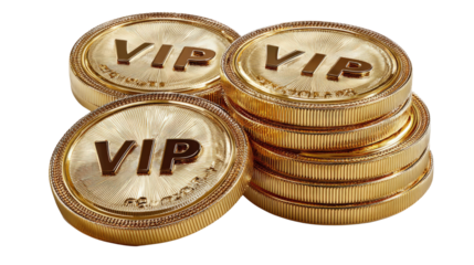 VIP Tokens: A close-up shot of several gold VIP tokens, suggesting exclusivity and privilege. Ideal for promotions, rewards, or membership programs.