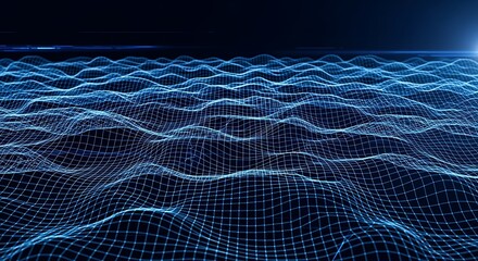 Abstract Blue Grid Landscape - Technology and Data Visualization.