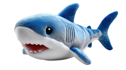 Ocean's Plush Predator: A charming blue shark plush toy with soft features and detailed design, embodying the playful spirit of aquatic wildlife.