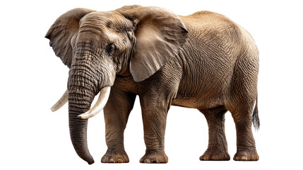 Fototapeta premium Majestic Elephant: A solitary elephant with imposing tusks stands in its full glory, its weathered hide narrating tales of the wild and embodying the essence of nature's majesty.