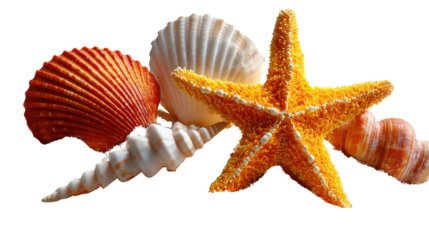 Seashells and Starfish: A delightful array of seashells and a striking starfish bask in the warm embrace of the sun, evoking feelings of serenity.
