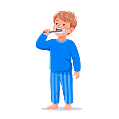 Boy Brushing Teeth Flat Vector Illustration