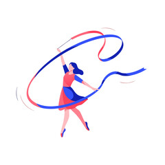 Girl Dancing with Ribbon Flat Vector