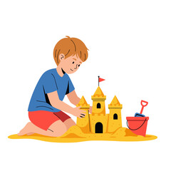Kid Building Sandcastle Flat Vector