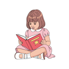 Girl Reading Book Flat Vector Illustration