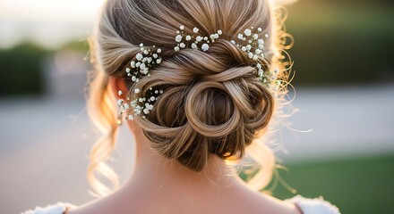 Elegant Wedding Hairstyle with Pearl Accents for a Bride.