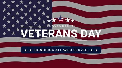 Veterans day text with waving flag American background animation 4K resolution - Powered by Adobe