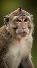 Naklejka premium Intense Gaze - A Close-Up Portrait of a Macaque Monkey.