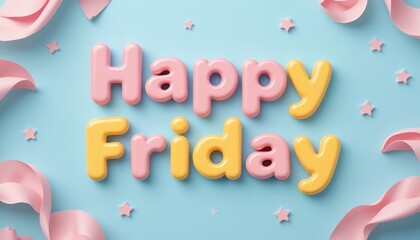 Colorful playful happy friday message with decorative stars on blue background ideal for cheerful