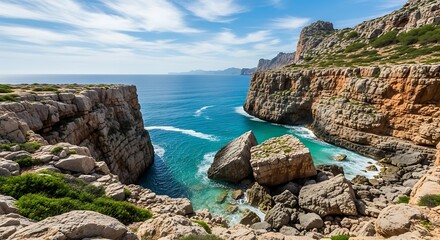 Dramatic Coastal Cliffs of Mallorca, Spain - Turquoise Waters and Rugged Beauty.