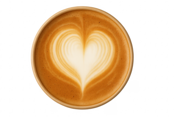Coffee latte art heart shape in cup with transparent background