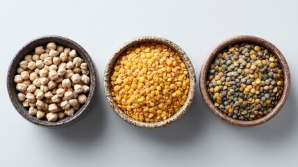 Fototapeta premium Assorted legumes in bowls for healthy cooking and meal preparation