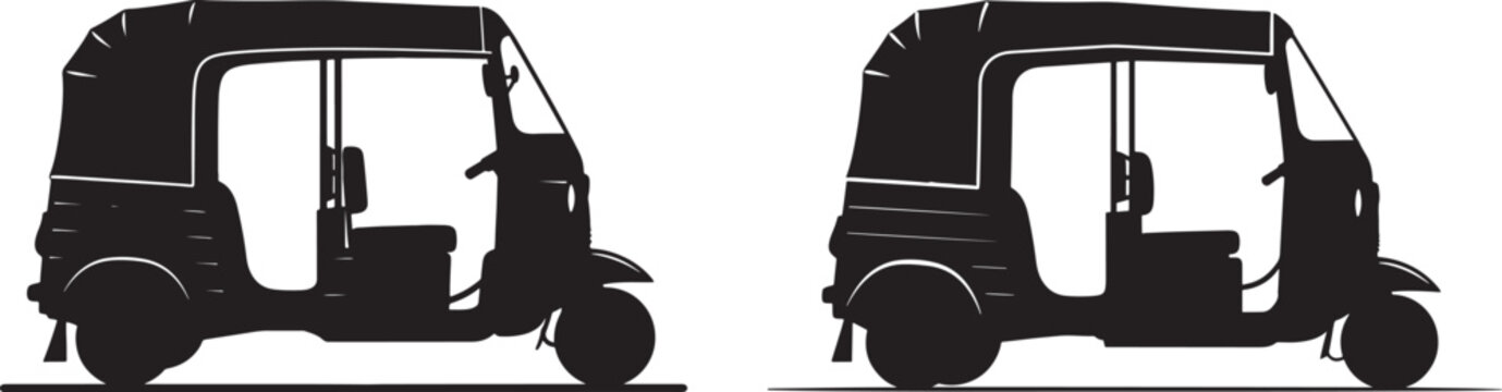 Two tuk tuk auto rickshaw vehicles silhouette