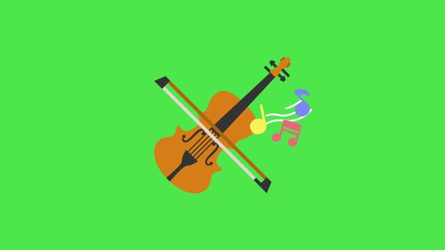 Animated classic violin with music notes on a chroma key background. Perfect stock footage for orchestral, concert, or artistic themes.
