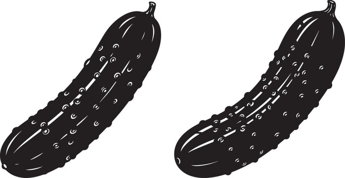 Two black pickles silhouette isolated on white background