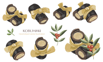 昆布巻き（おせち料理）の水彩タッチイラスト素材