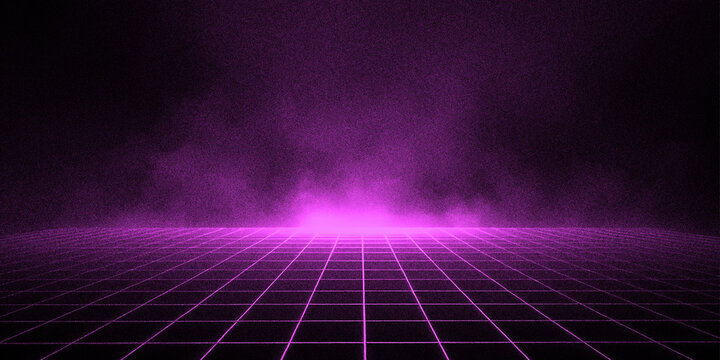 Synthwave Purple Neon Grid Background / Overlay