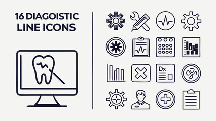 Collection of diagnostic line icons for design