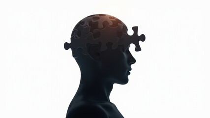 Puzzle Head Silhouette Isolated on White Background