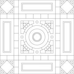 Minimalist line art of ornate ceiling or floor tile design — symmetrical geometric pattern ideal for architectural visualization, interior design, or decorative graphics.