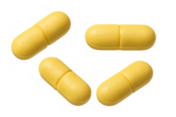 Yellow medicine pills on transparent background representing health, illness, healthcare, and medication concepts