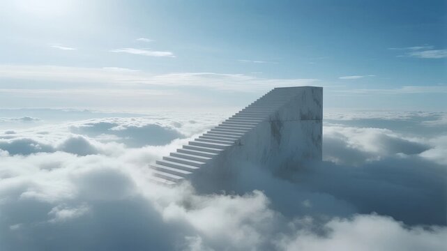 Staircase emerging from clouds into the sky