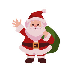 Santa claus with bag standing and waving 