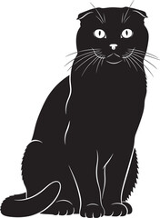 Majestic black scottish fold cat silhouette sitting gracefully with bright eyes a charming feline portrait