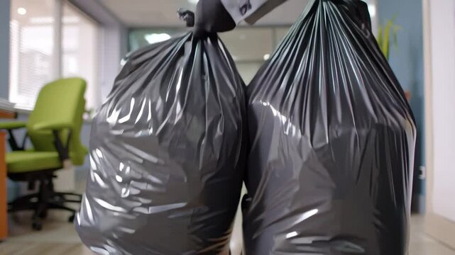 Monotonous task office garbage bag removal carrying trash bag refuse collection sanitation waste management recycling worker