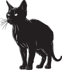 Elegant black cat silhouette standing alertly with bright eyes and detailed whiskers a striking image