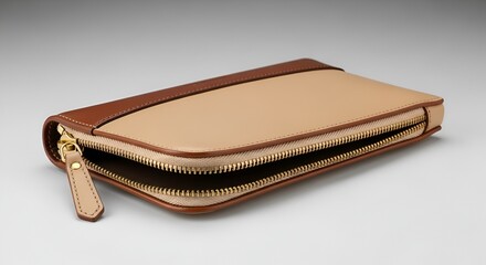 Elegant two-tone leather wallet with double zipper, refined craftsmanship, and neutral color palette