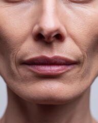 Fototapeta premium Close-up of a Mature Womans Face Highlighting Skin Texture, Facial Features, and Natural Beauty Under Soft Lighting Conditions