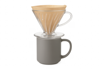 Pour over coffee dripper and mug, transparent background
