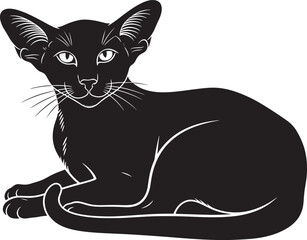 Elegant black cat silhouette resting gracefully artistic representation of a siamese or oriental breed feline