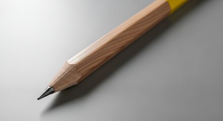 Close-up of sharpened pencil on a neutral surface, highlighting the details