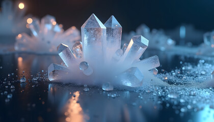 Blue light energy motion loop of water drops on a glass surface