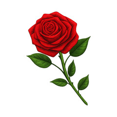 Red rose flower embroidery stitch art design transparent background