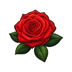 Red rose flower embroidery stitch art design transparent background