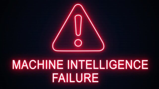 Machine intelligence failure alert icon with binary code background. The attention grabbing icon highlights the importance of digital safety in today's interconnected world.
