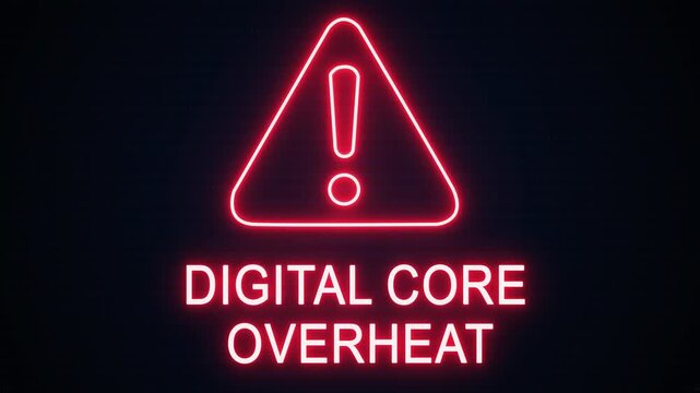Digital core overheat alert icon with binary code background. The attention grabbing icon highlights the importance of digital safety in today's interconnected world.