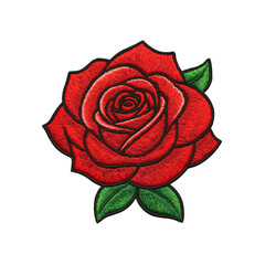 Red rose flower embroidery stitch art design transparent background