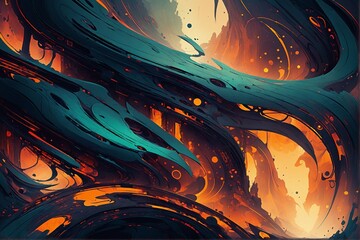 Creative abstract design with messy and rough edges. Blue and orange coloring. Futuristic anti utopic background