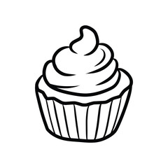 Sweet Cupcake with Swirl Frosting - Simple Black and White Outline Icon