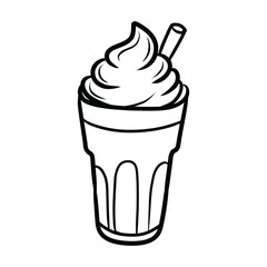 Classic Milkshake or Ice Cream Sundae with Whipped Cream - Outline Vector Icon