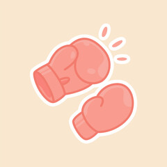 Pair of Pink Boxing Gloves Sticker for Fighting and Training Isolated Vector Flat Illustration