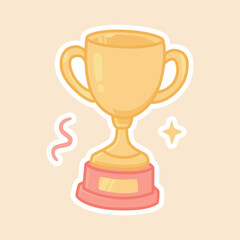 Shiny Gold Trophy Sticker for Winning Sports Competition Isolated Vector Flat Illustration