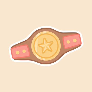 Championship Boxing Belt Sticker for Victory and Title Match Isolated Vector Flat Illustration