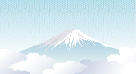 富士山, 年賀状, 山, お正月, 晴天, 快晴, 和風, 和柄, 美しい, 世界遺産, 登山, 風景, 景色, 手書き, ベクター, アート, グラフィック, 雪, 雲, 雲海, 自然, 旅行, 年賀, 新年、イラスト、おしゃれ、日本